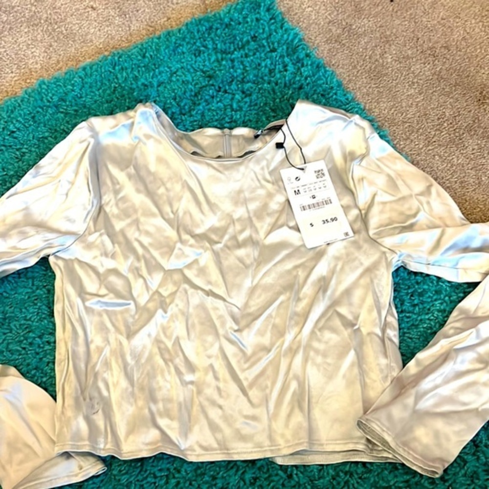Zara satin crop top silver new Medium